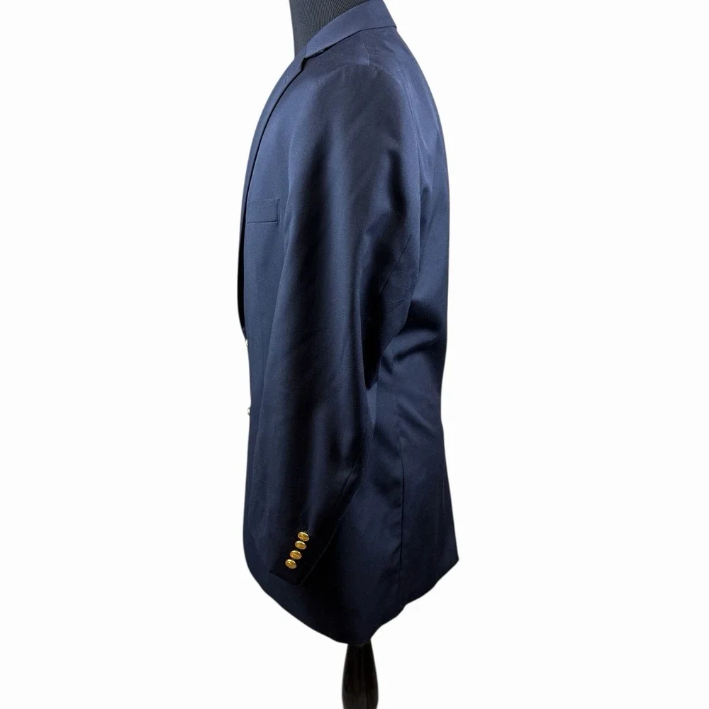 Lauren Ralph Lauren Navy Wool Blend Gold Button Sport Coat Blazer Jacket Men 46L